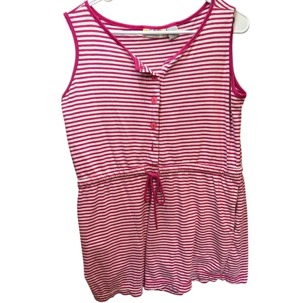 Victoria Harbour Pink White Striped Sleeveless Romper Drawstring Waist Small